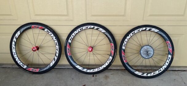 Used C7 Concepts 650c tubular wheels with 11 speed cassette